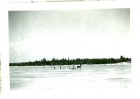 Cutting Blocks of ice from the winter river